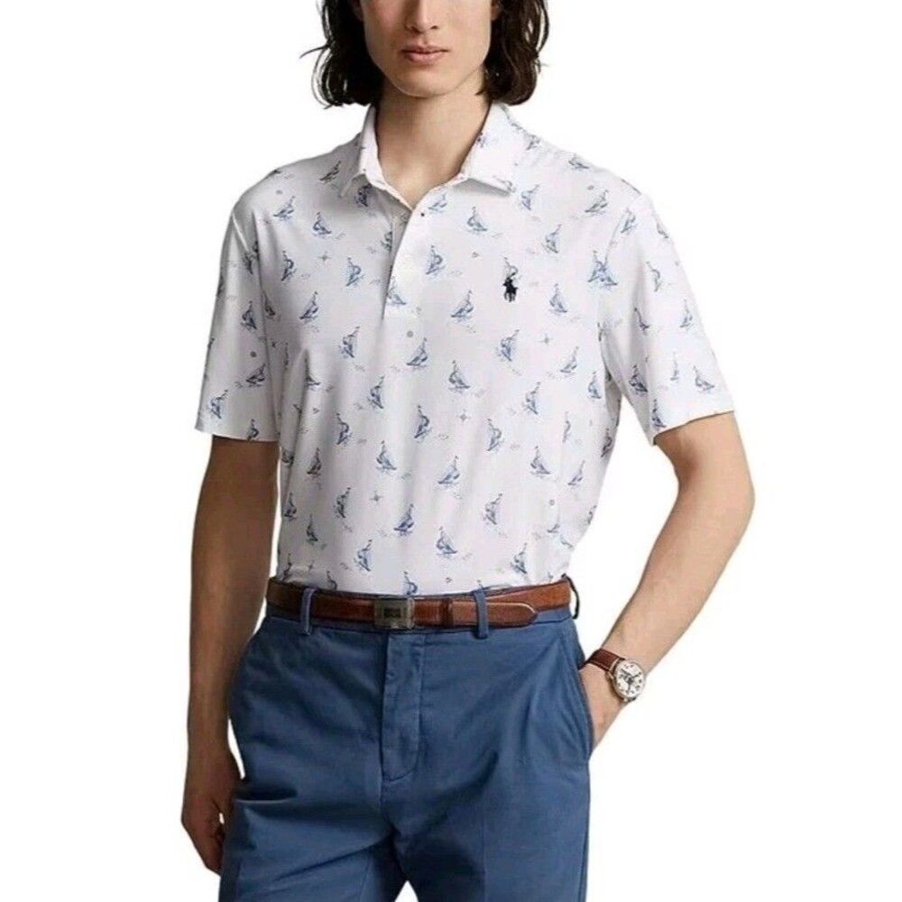 Polo Ralph Lauren Performance Polo Shirt XXL Sailboats Allover Print Classic Fit